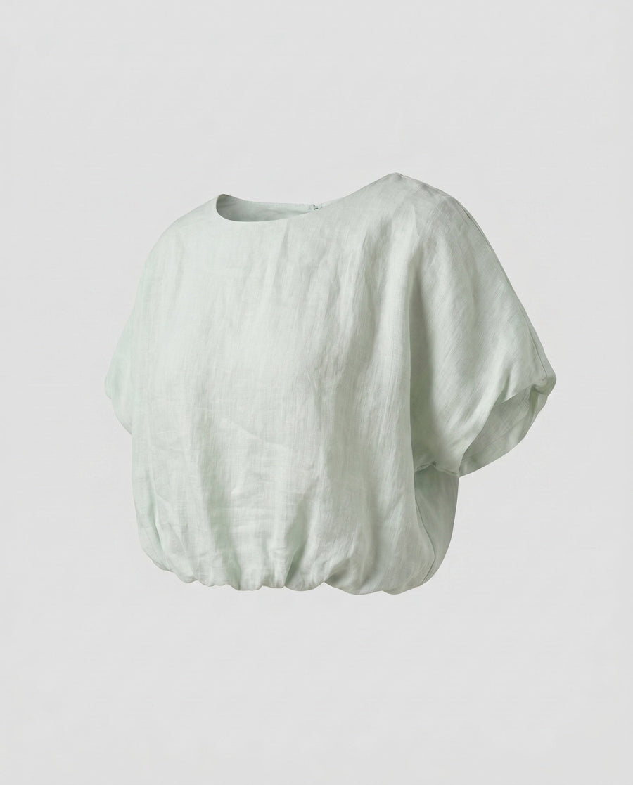 Tara Casual Linen Top in Light Blue