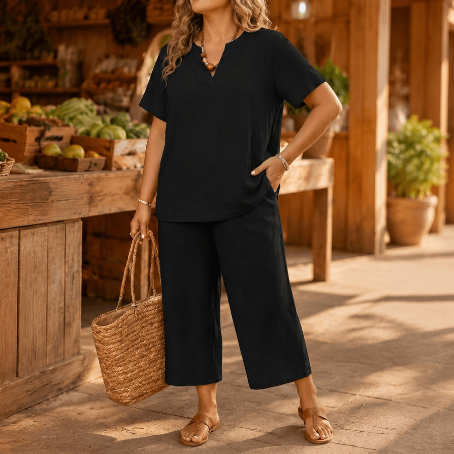 Tavara Women's Plus Size Relaxed Two-Piece Set in Black