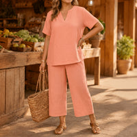 Tavara Women's Plus Size Relaxed Two-Piece Set in Coral