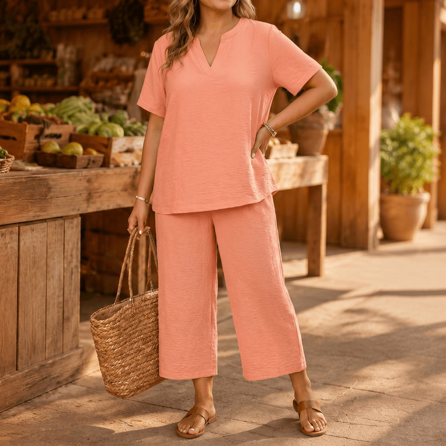 Tavara Women's Plus Size Relaxed Two-Piece Set in Coral