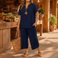 Tavara Women's Plus Size Relaxed Two-Piece Set in Navy Blue