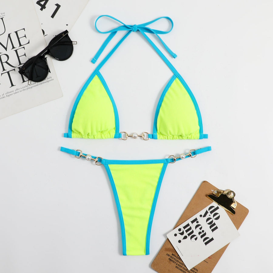 Tavelle Women's Bikini Set Triangle Halter Swimwear in Green