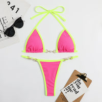 Tavelle Women's Bikini Set Triangle Halter Swimwear in Pink