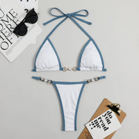 Tavelle Women's Bikini Set Triangle Halter Swimwear in White