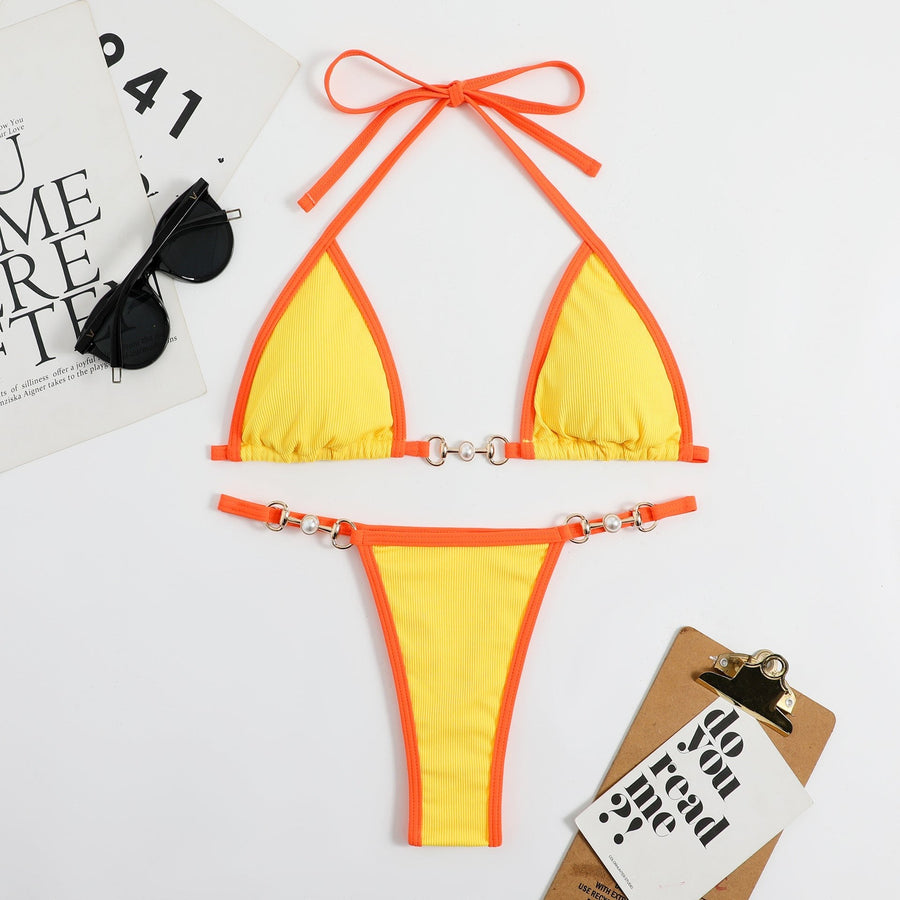Tavelle Women's Bikini Set Triangle Halter Swimwear in Yellow