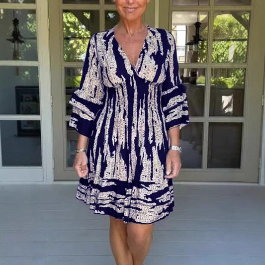 Tavwyn Women's Mini Sundress with Bell Sleeves in Navy Blue