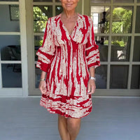 Tavwyn Women's Mini Sundress with Bell Sleeves in Red