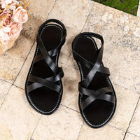 Telvara Women's Strappy Flat Sandals Open Toe in Black