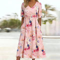 Telvenna Women's Floral Midi Dress Wrap Front
