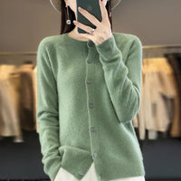 Temperance Women's Long Sleeve Button Front Cardigan in Green