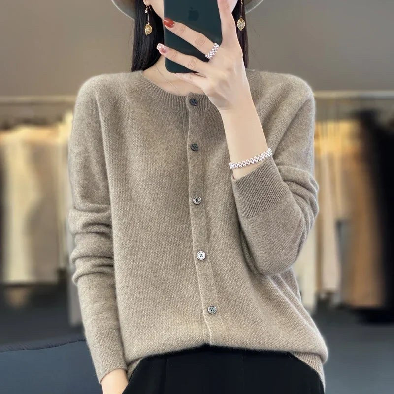 Temperance Women's Long Sleeve Button Front Cardigan in Khaki