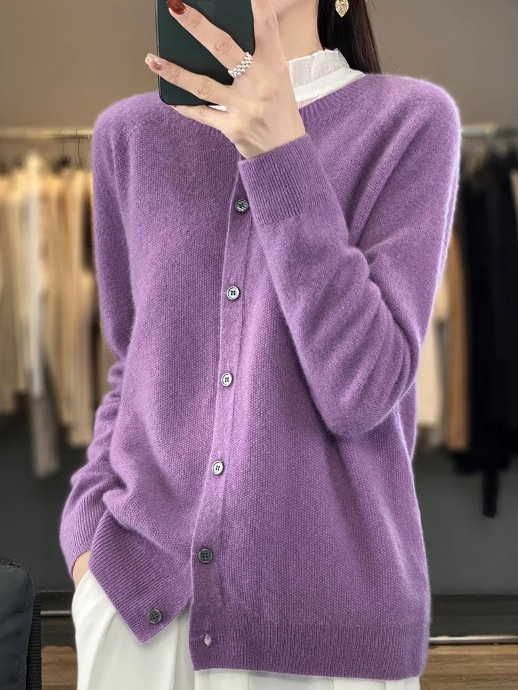Temperance Women's Long Sleeve Button Front Cardigan in Lavender