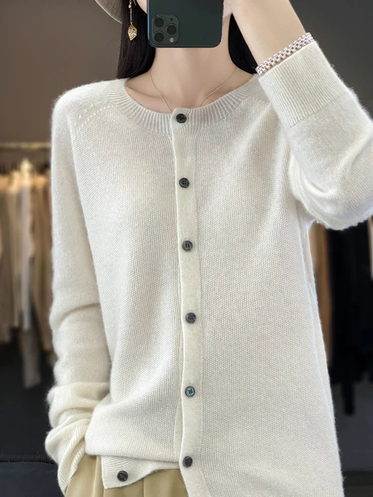 Temperance Women's Long Sleeve Button Front Cardigan in White
