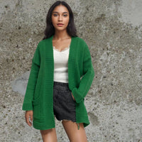 Teodora Casual Knit Cardigan with Pockets in Green
