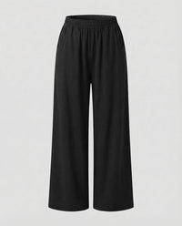 Teodora Linen Blend Trousers with Side Pockets and Pockets in Black