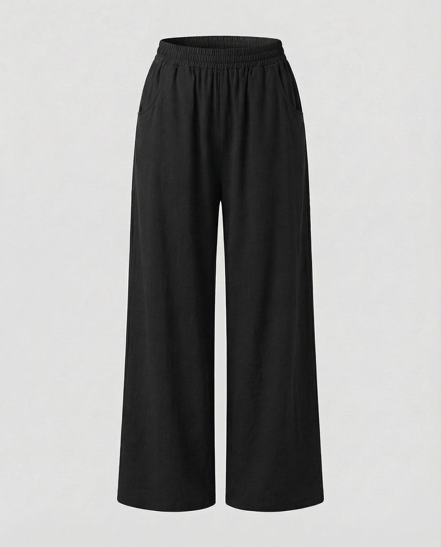 Teodora Linen Blend Trousers with Side Pockets and Pockets in Black