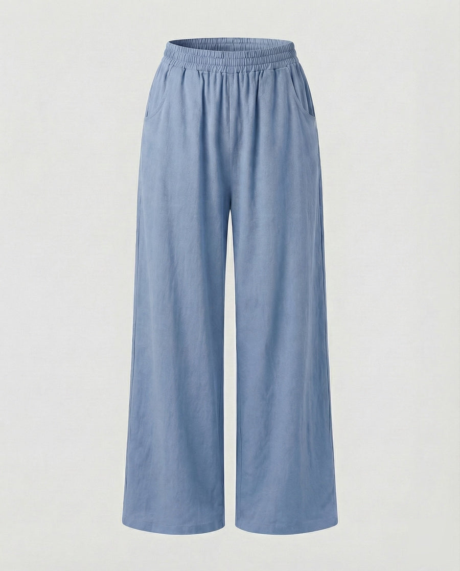Teodora Linen Blend Trousers with Side Pockets and Pockets in Blue