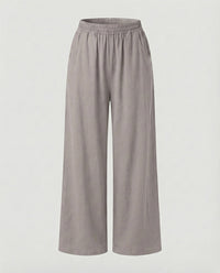 Teodora Linen Blend Trousers with Side Pockets and Pockets in Light Grey