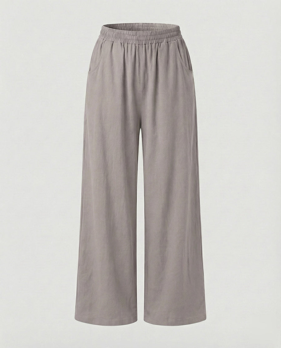 Teodora Linen Blend Trousers with Side Pockets and Pockets in Light Grey