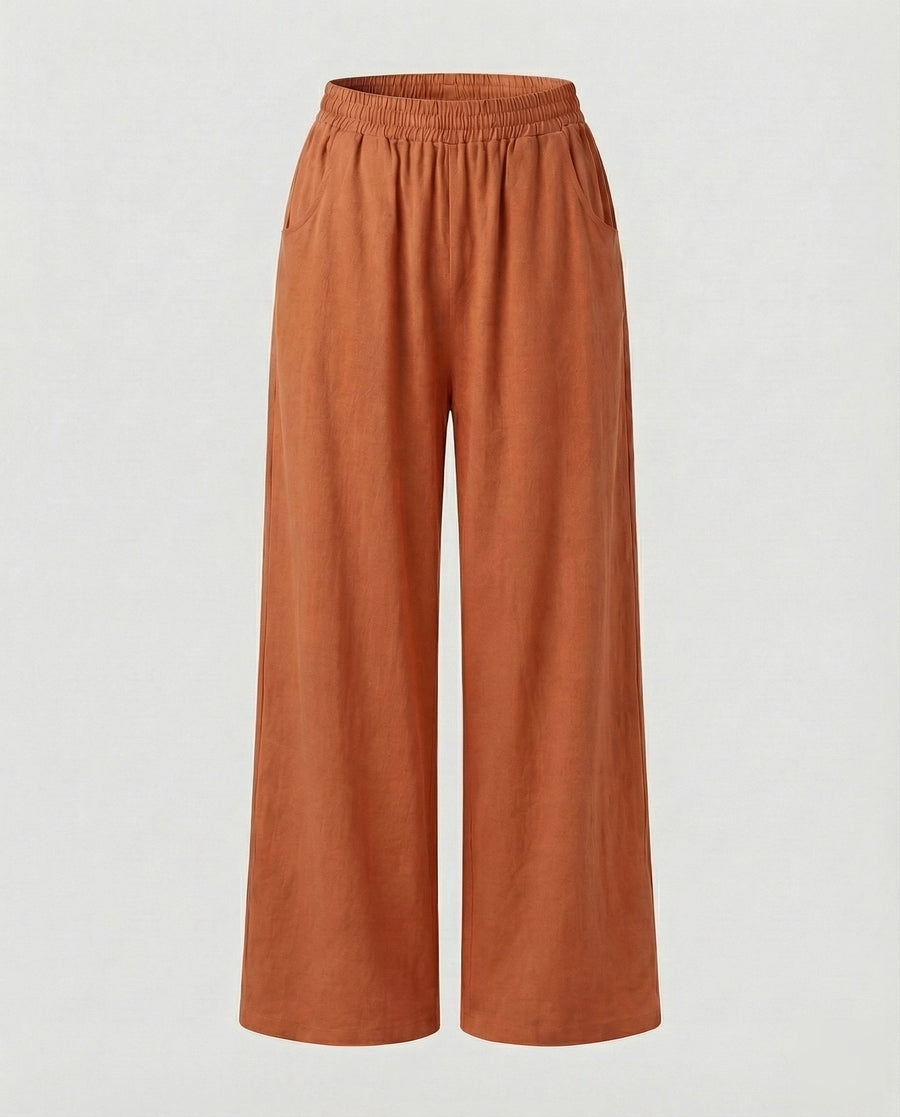 Teodora Linen Blend Trousers with Side Pockets and Pockets in Orange