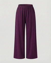 Teodora Linen Blend Trousers with Side Pockets and Pockets in Purple