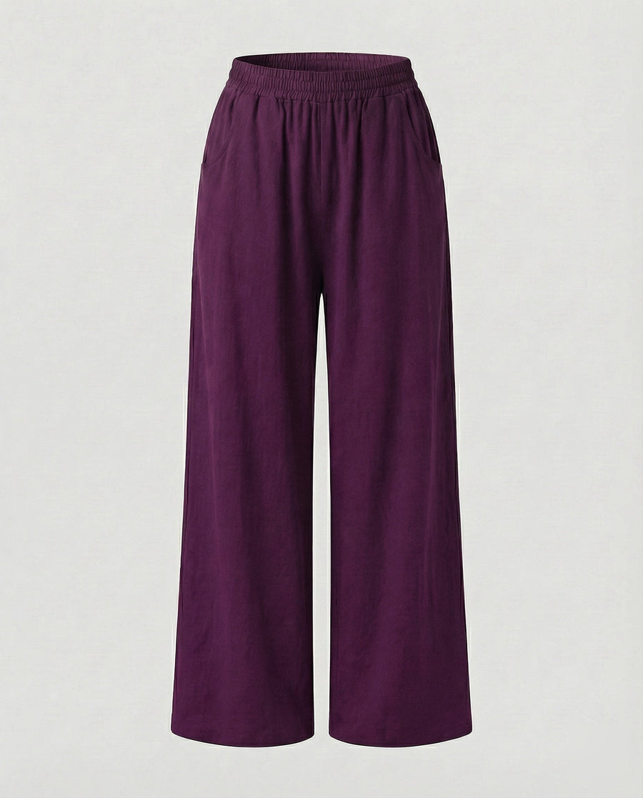 Teodora Linen Blend Trousers with Side Pockets and Pockets in Purple