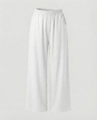Teodora Linen Blend Trousers with Side Pockets and Pockets in White