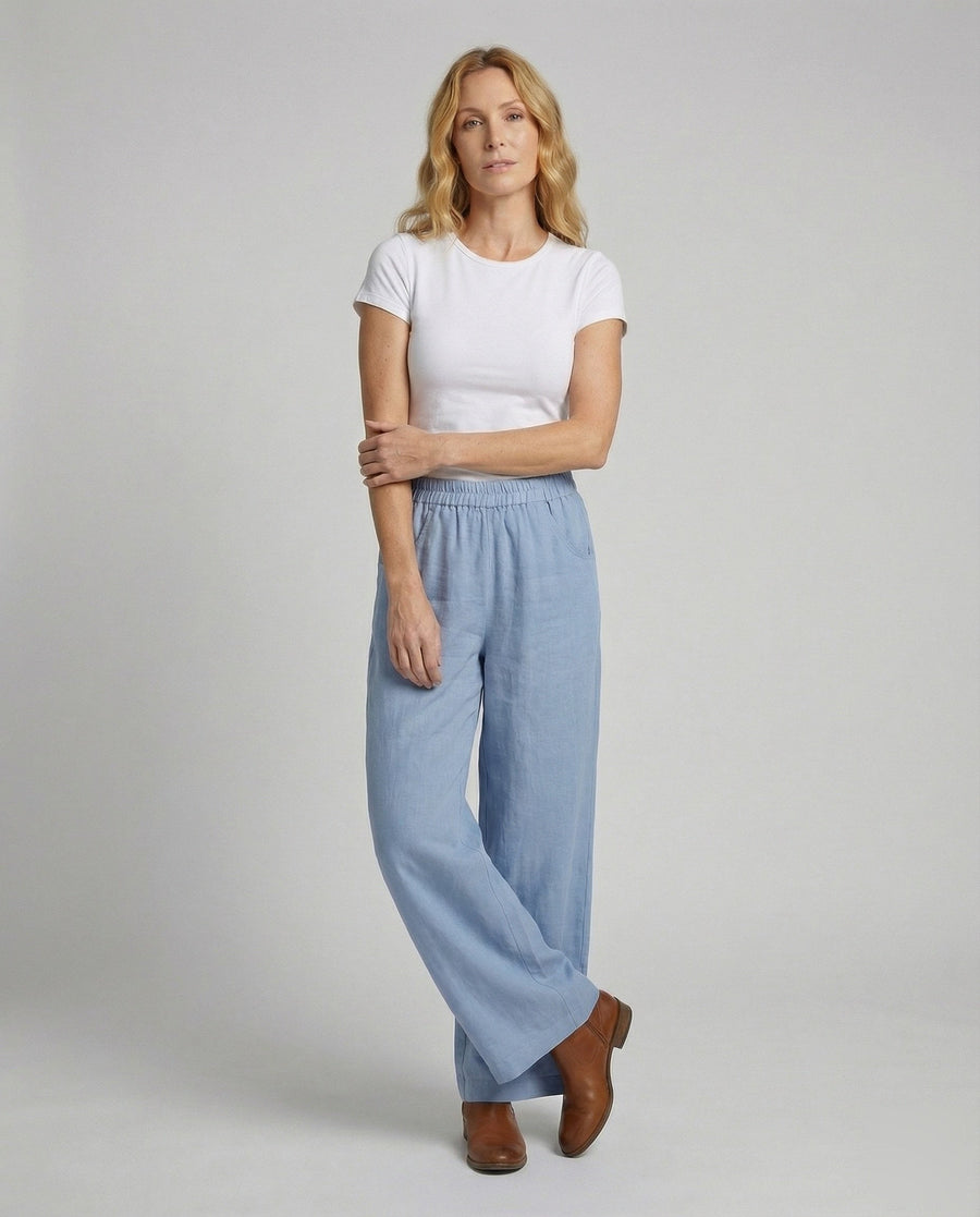 Teodora Linen Blend Trousers with Side Pockets and Pockets