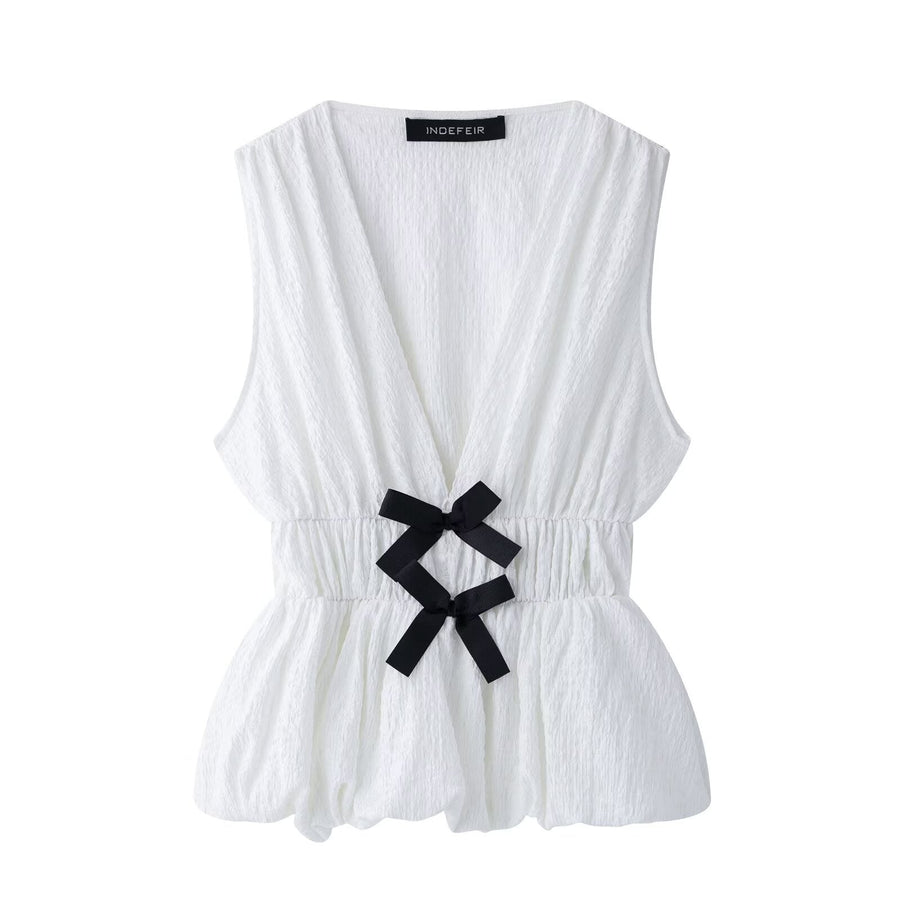Teodora Top with Sleeveless and Elastic Waist in White