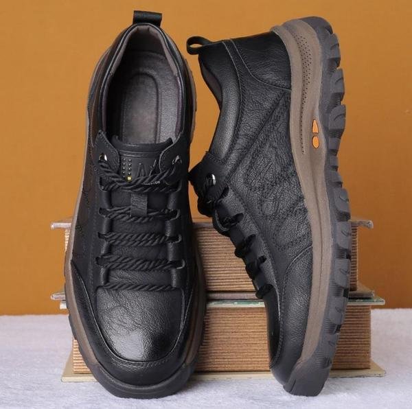 Men's Leather Lace-Up Orthopedic Sneakers - Low Top