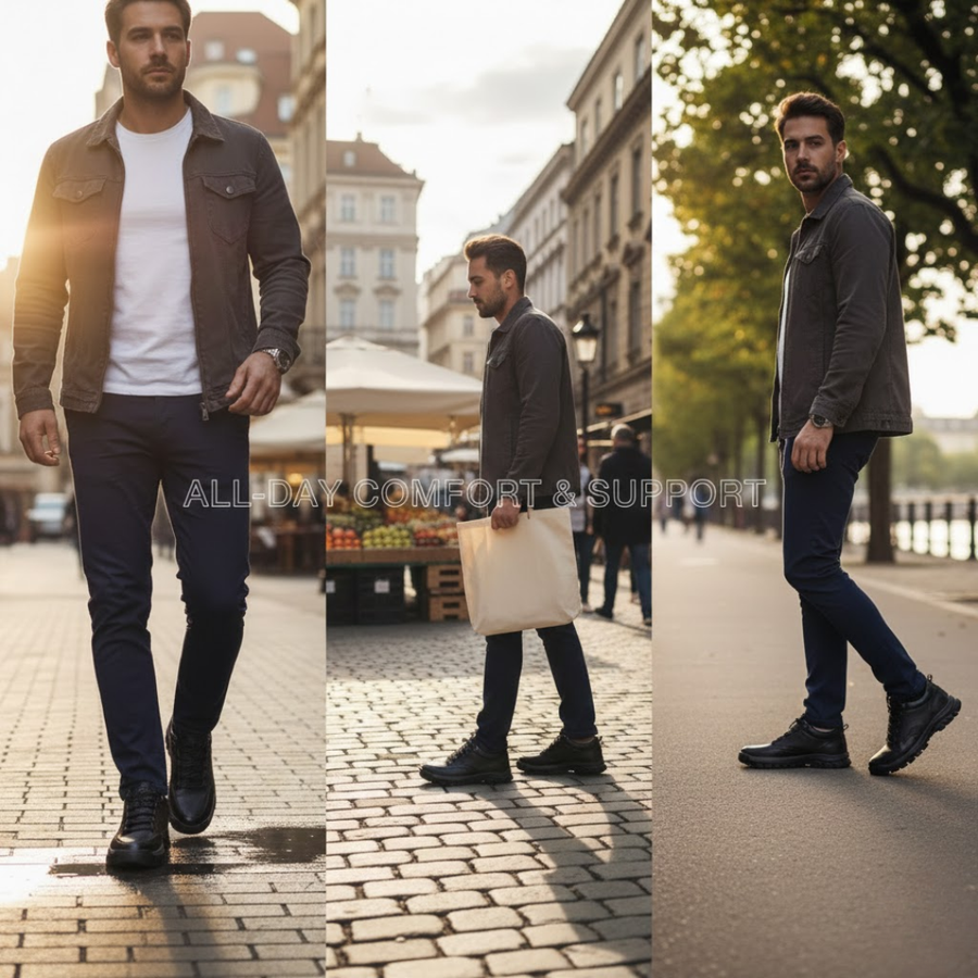 Men's Leather Lace-Up Orthopedic Sneakers - Low Top
