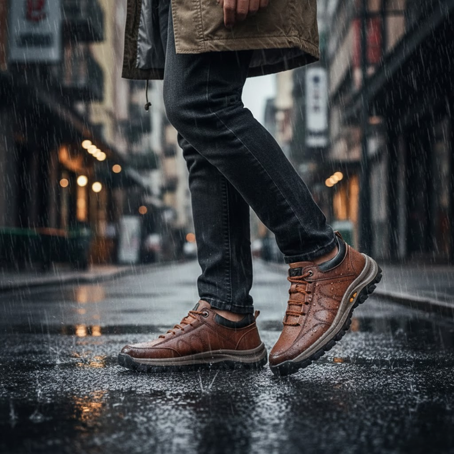 Men's Leather Lace-Up Orthopedic Sneakers - Low Top