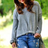Tessa Casual Knit Sweater with Side Split in Grey