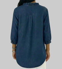 Tessa Women's V-Neck Ruffle Blouse in Dark Blue