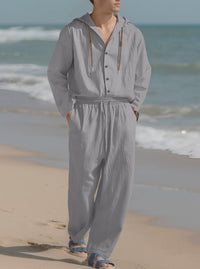 Teun Shirt with Button Front and Hood in Grey