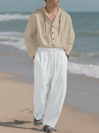 Teun Shirt with Button Front and Hood in Khaki
