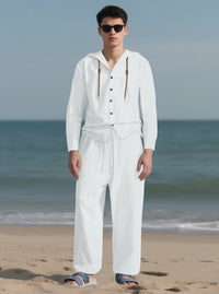 Teun Shirt with Button Front and Hood in White