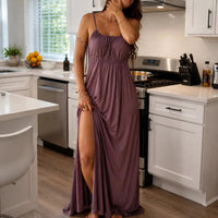 Thalara Women's Backless Tie Maxi Dress with Split in Lavender