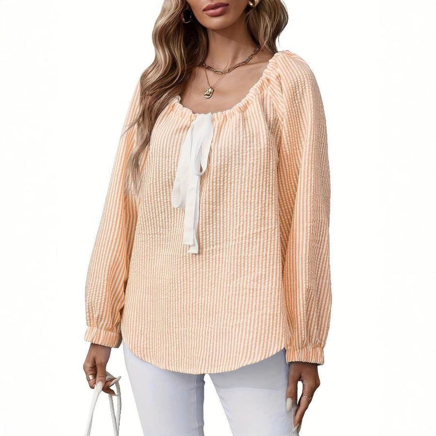 Thalassa Elegant Blouse with Crew Neck and Ruffles in Orange