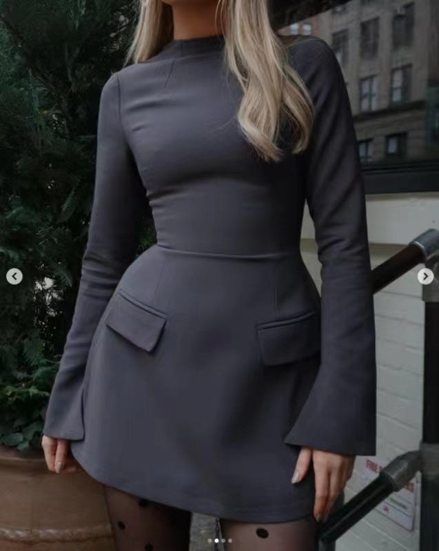 Thalassa Mini Dress with Pockets in Dark Grey