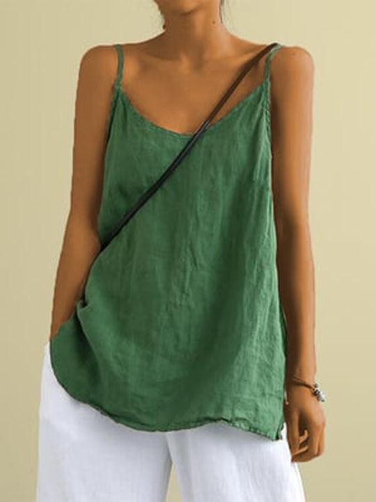 Thalia Airy Linen Top in Green