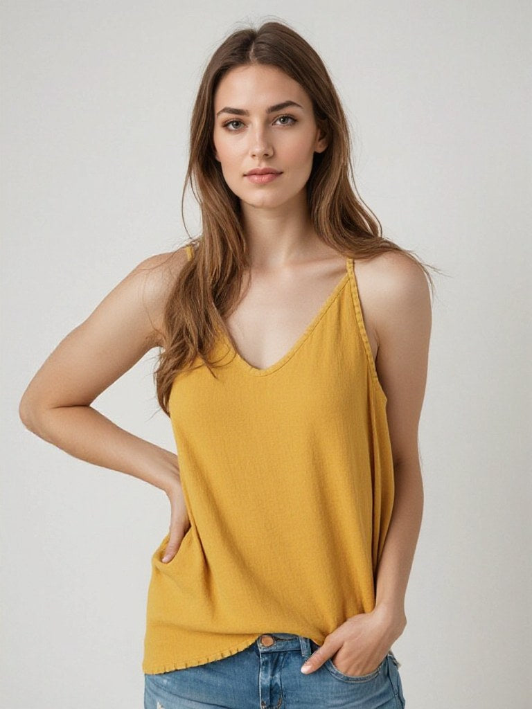 Thalia Airy Linen Top in Yellow