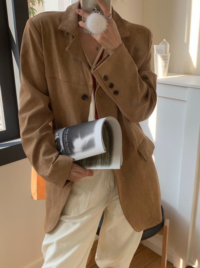 Thalia Elegant Leather Jacket in Khaki