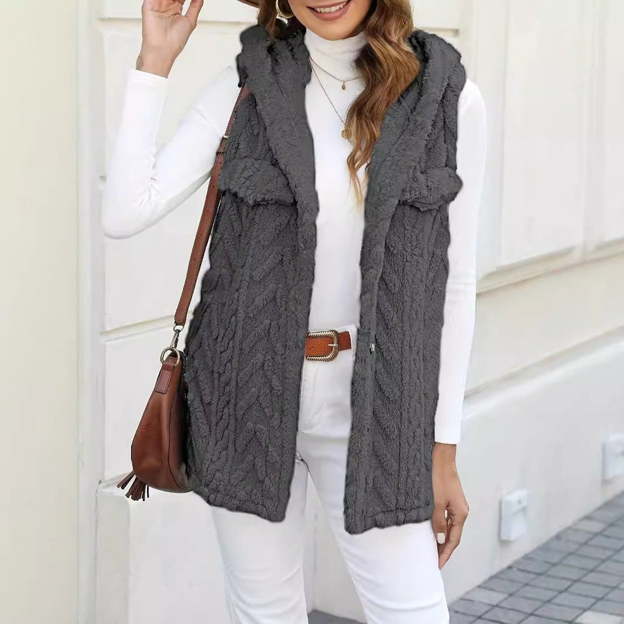 Thalia Knit Vest with Pockets and Hood in Dark Grey