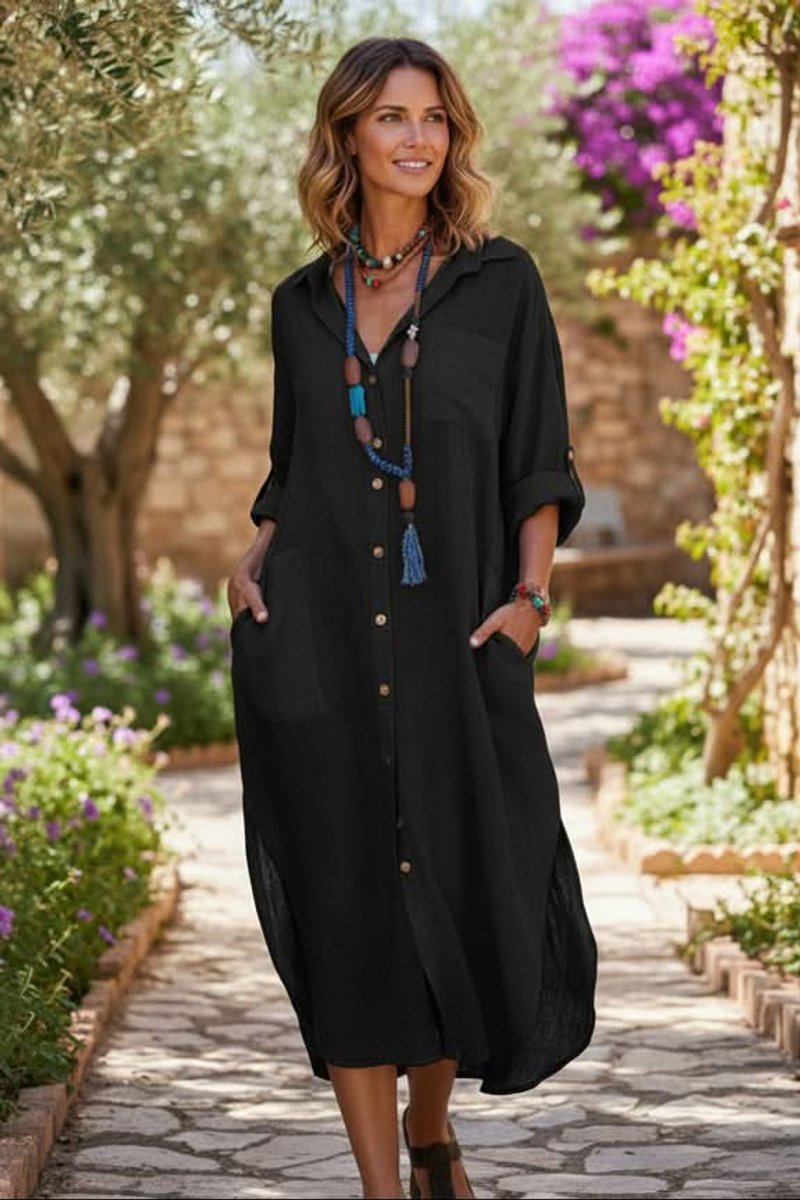 Thalia | Women's Oversized Collared Midi Shirt Dress
