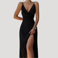 Thalindra Women's Wedding Guest Maxi Dress with Slit in Black