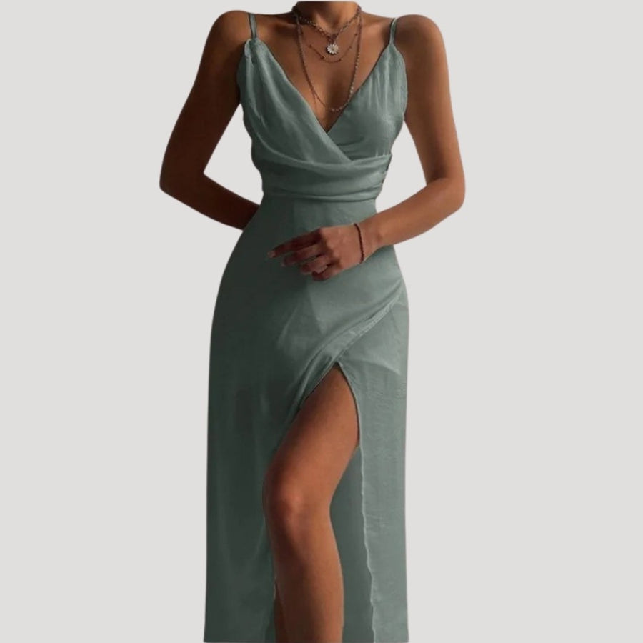 Thalindra Women's Wedding Guest Maxi Dress with Slit in Green