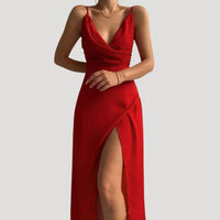 Thalindra Women's Wedding Guest Maxi Dress with Slit in Red