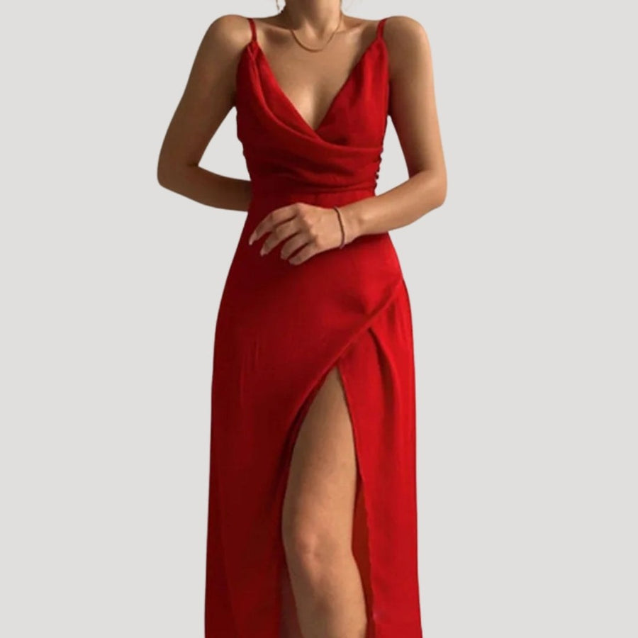 Thalindra Women's Wedding Guest Maxi Dress with Slit in Red