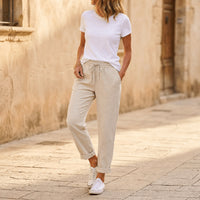 Thalvine Women's Relaxed Drawstring Summer Pants in Beige